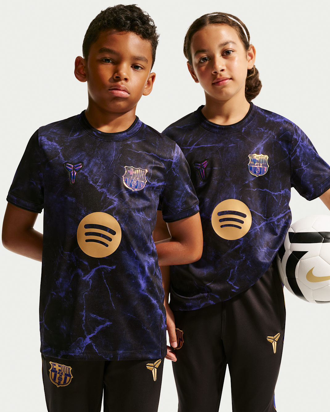 FC Barcelona Away Kobe Dri-FIT Football-opvarmningstrøje til større børn - Field Purple/Field Purple/sort/Metallic Gold