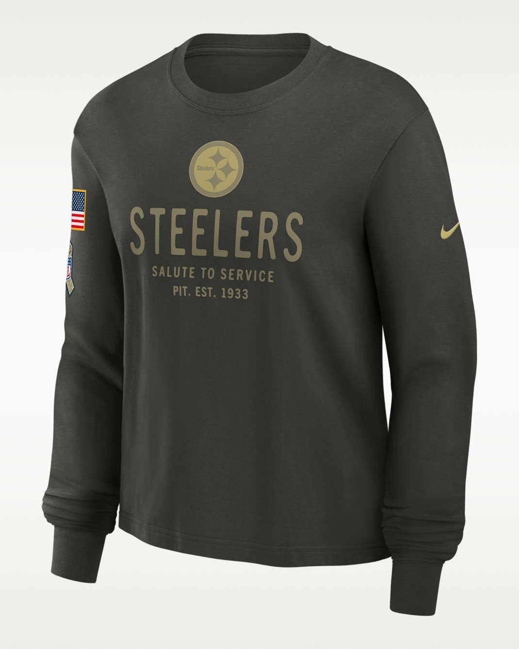 Playera de manga larga Nike Dri-FIT de la NFL para mujer Pittsburgh Steelers Salute to Service Sideline - Oliva