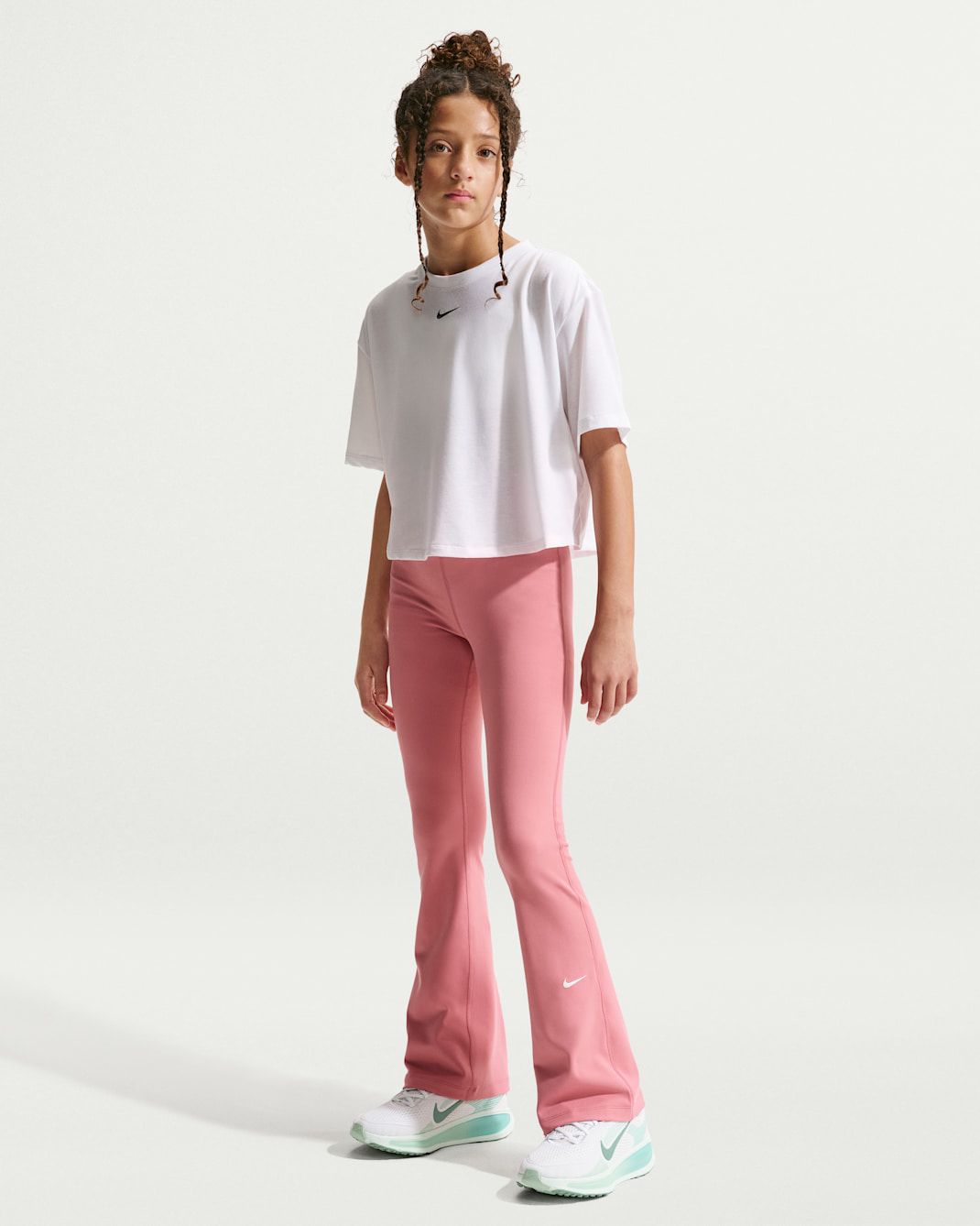 Nike One Girls' Dri-FIT Flared Leggings - Peony/White