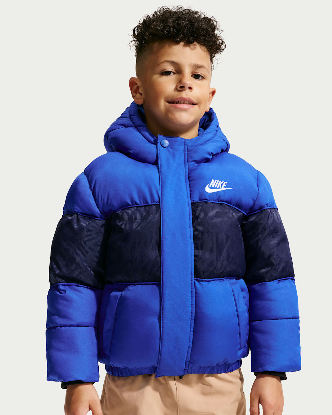 Nike Little Kids' Jacquard Logo Mixed Media Puffer Jacket - Game Royal
