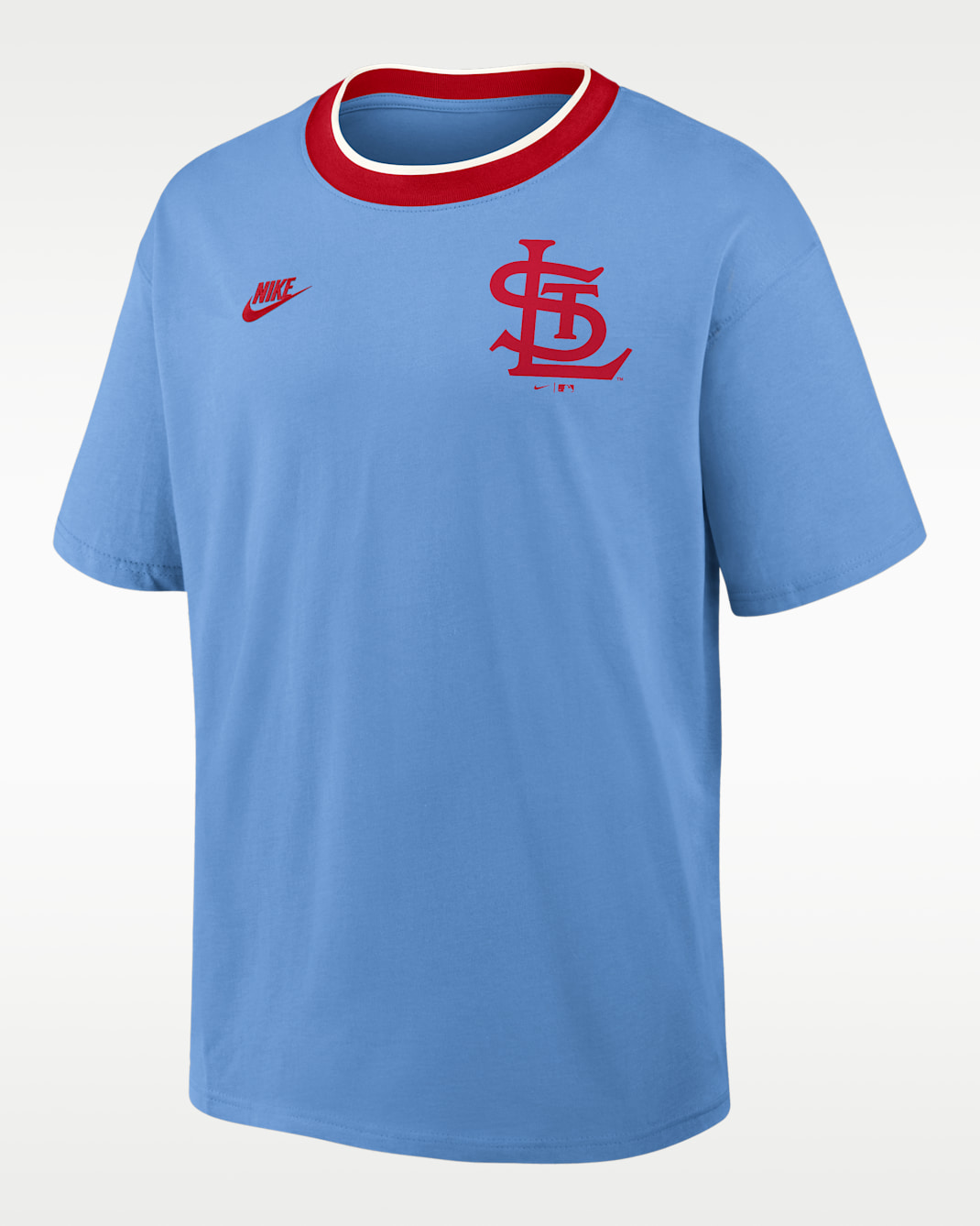 St. Louis Cardinals Cooperstown Ringer Men's Nike MLB T-Shirt - Light Blue/Red