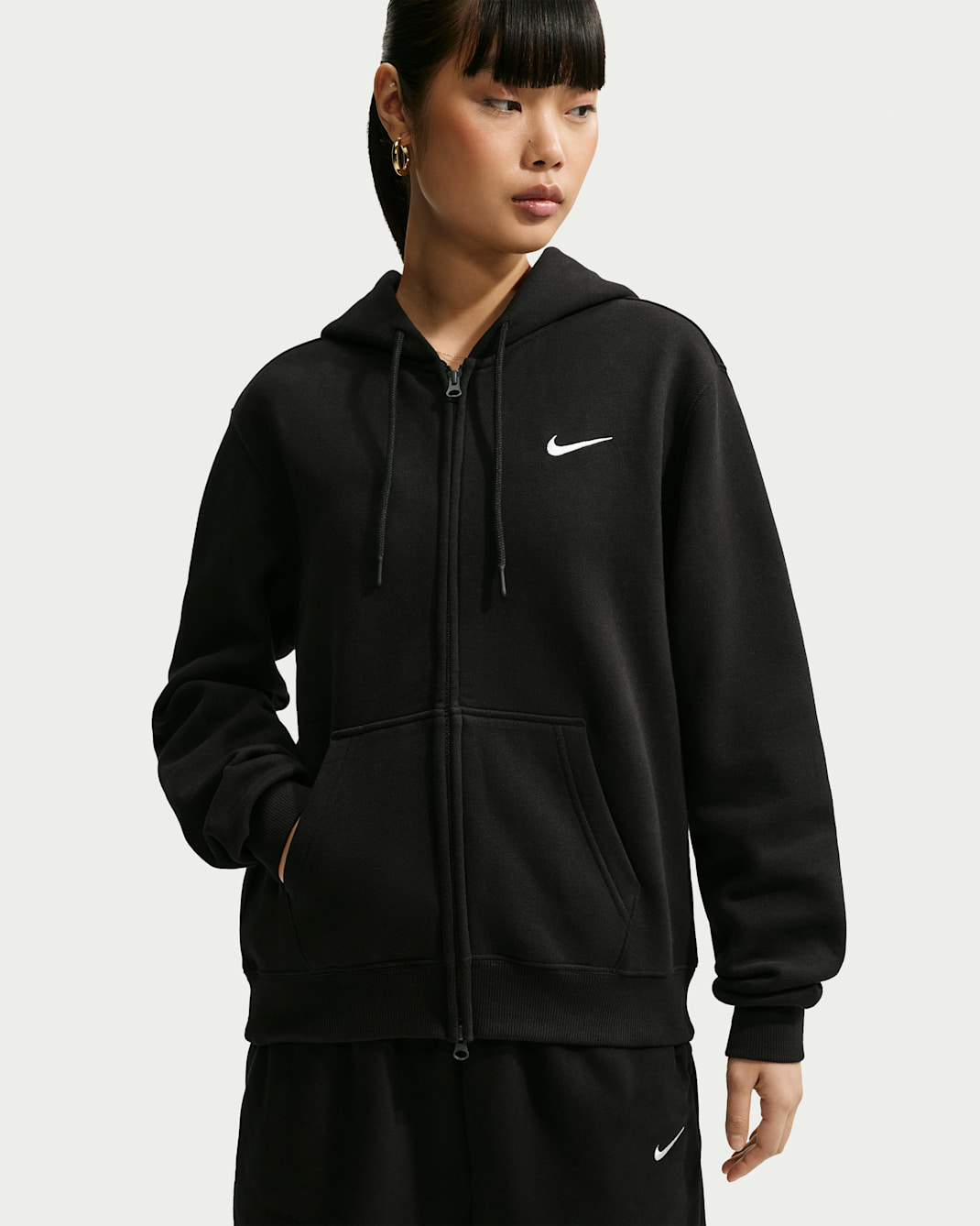 Nike Studio Fleece Medium Weight Women's Full-Zip Hoodie - Total Black/Sail
