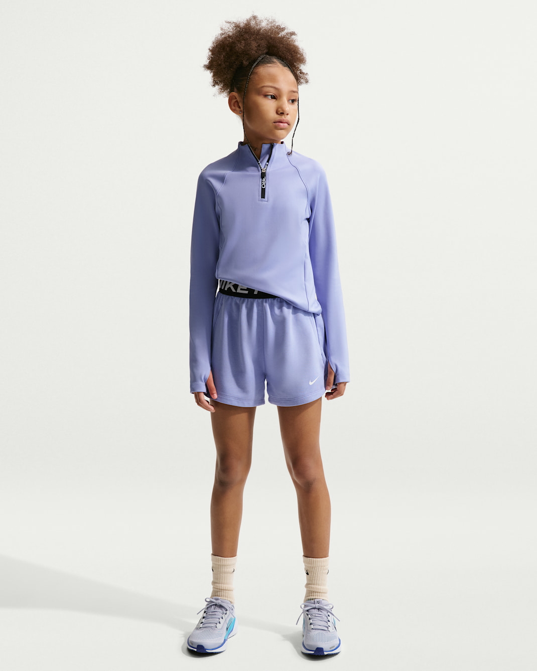 Nike Pro Fleece Older Kids' (Girls') Dri-FIT Shorts - Light Thistle/Light Thistle/Black/White