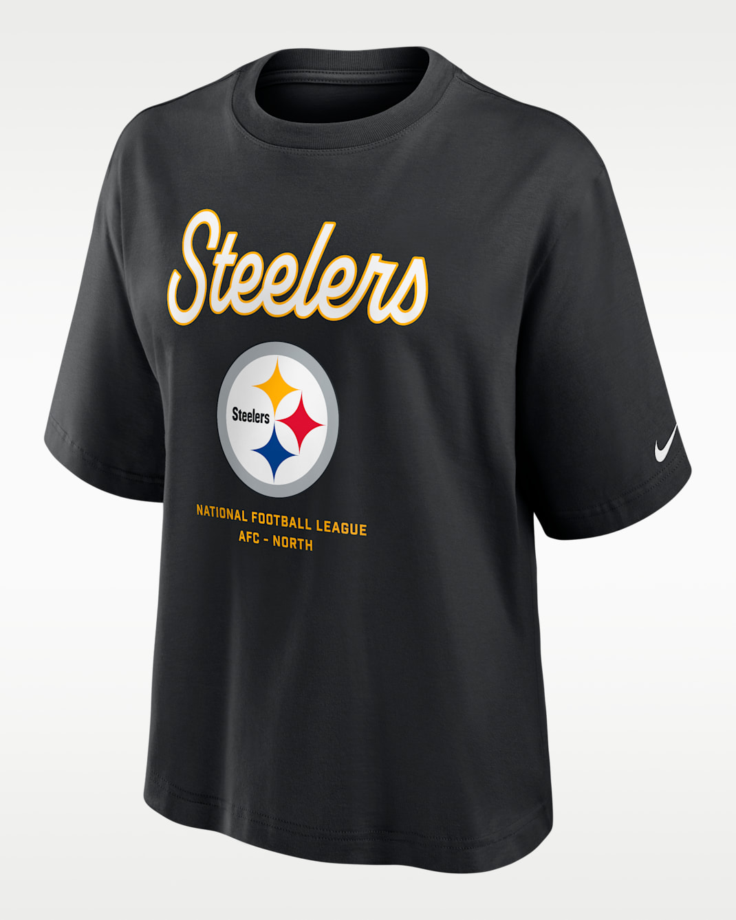 Playera Nike de la NFL para mujer Pittsburgh Steelers Essential Script Boxy - Negro