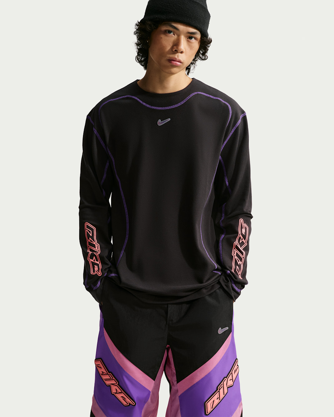 Nike Project F.R.O.G. Men's Bubble Long-Sleeve Waffle Top - Black/Hyper Grape/Atomic Pink