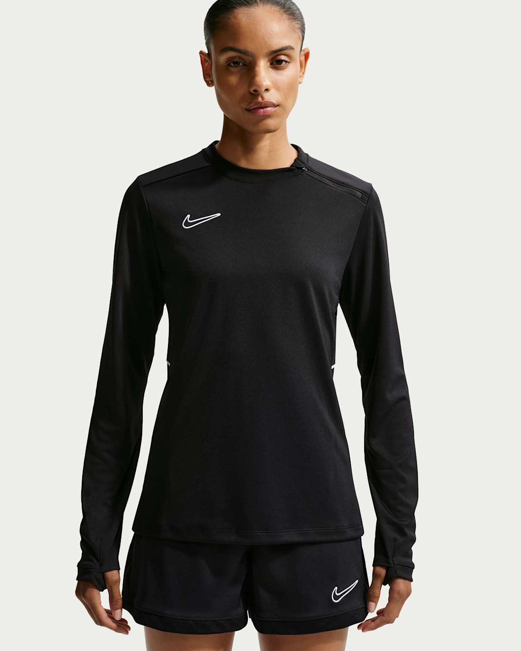 Nike Academy Dri-FIT Crew Yakalı Uzun Kollu Kadın Futbol Üstü - Siyah/Siyah/Beyaz/Beyaz