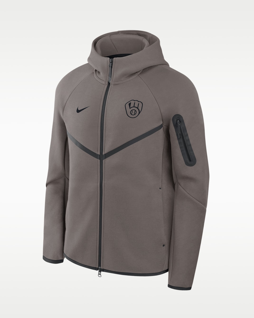Chamarra Nike de la MLB de cierre completo con gorro para hombre Milwaukee Brewers Tech Fleece - Marrón/Negro
