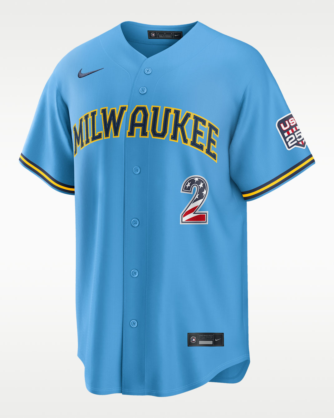 Brice Turang Milwaukee Brewers USA 250 Men's Nike MLB Stadium Jersey - Light Blue