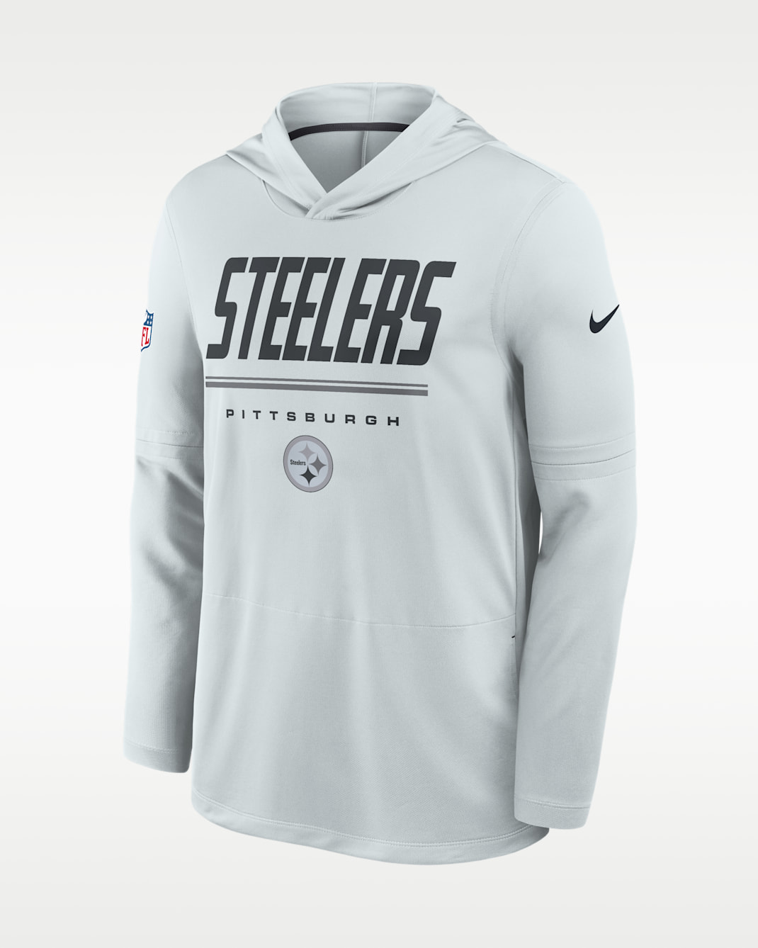 Pittsburgh Steelers Sideline Men's Nike Dri-FIT NFL Long-Sleeve Hooded Top - Platinum/Charcoal