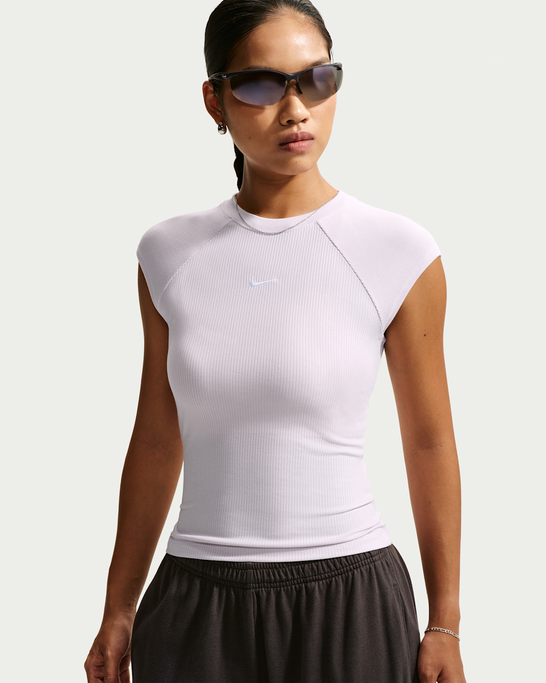Nike Sportswear Chill Knit Women's Tight Short-Sleeve Ribbed Top - Bleached Lilac/White