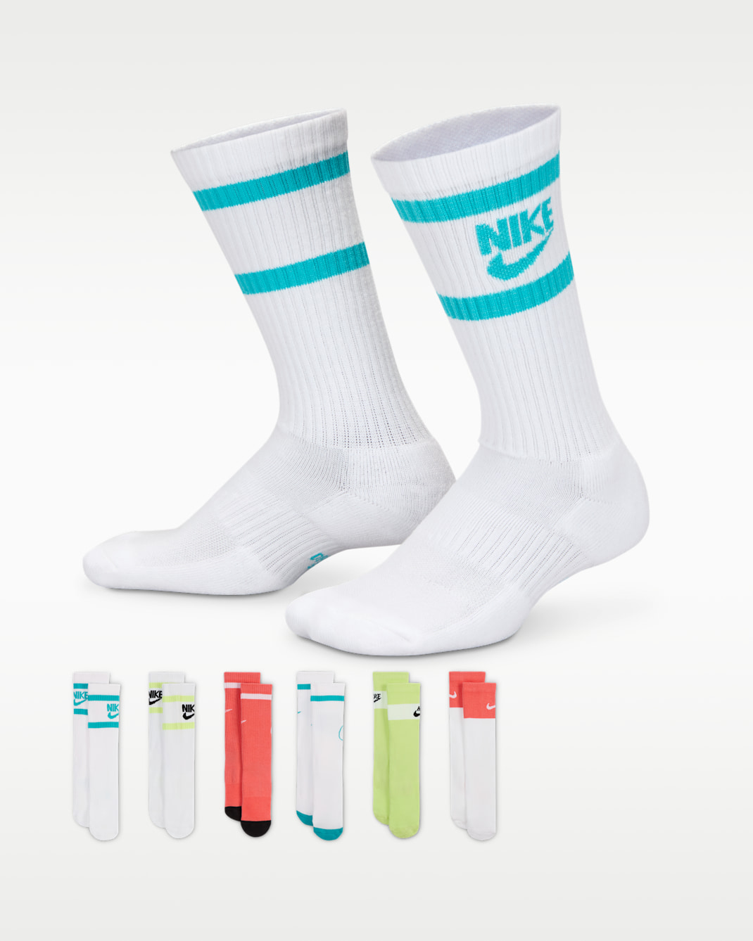 Nike Everyday Kids' Cushioned Crew Socks (6 Pairs) - Multi-Color