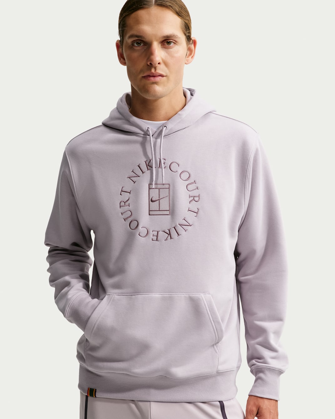 NikeCourt Heritage Men's Dri-FIT French Terry Tennis Pullover Hoodie - Silver Lilac/Taupe Grey