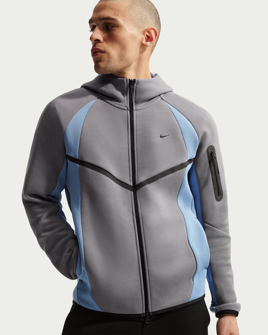 Nike Tech Windrunner-Fleecejacke mit durchgehendem Reißverschluss und Color-Block-Design (Herren) - Pencil Point/Work Blue/Schwarz