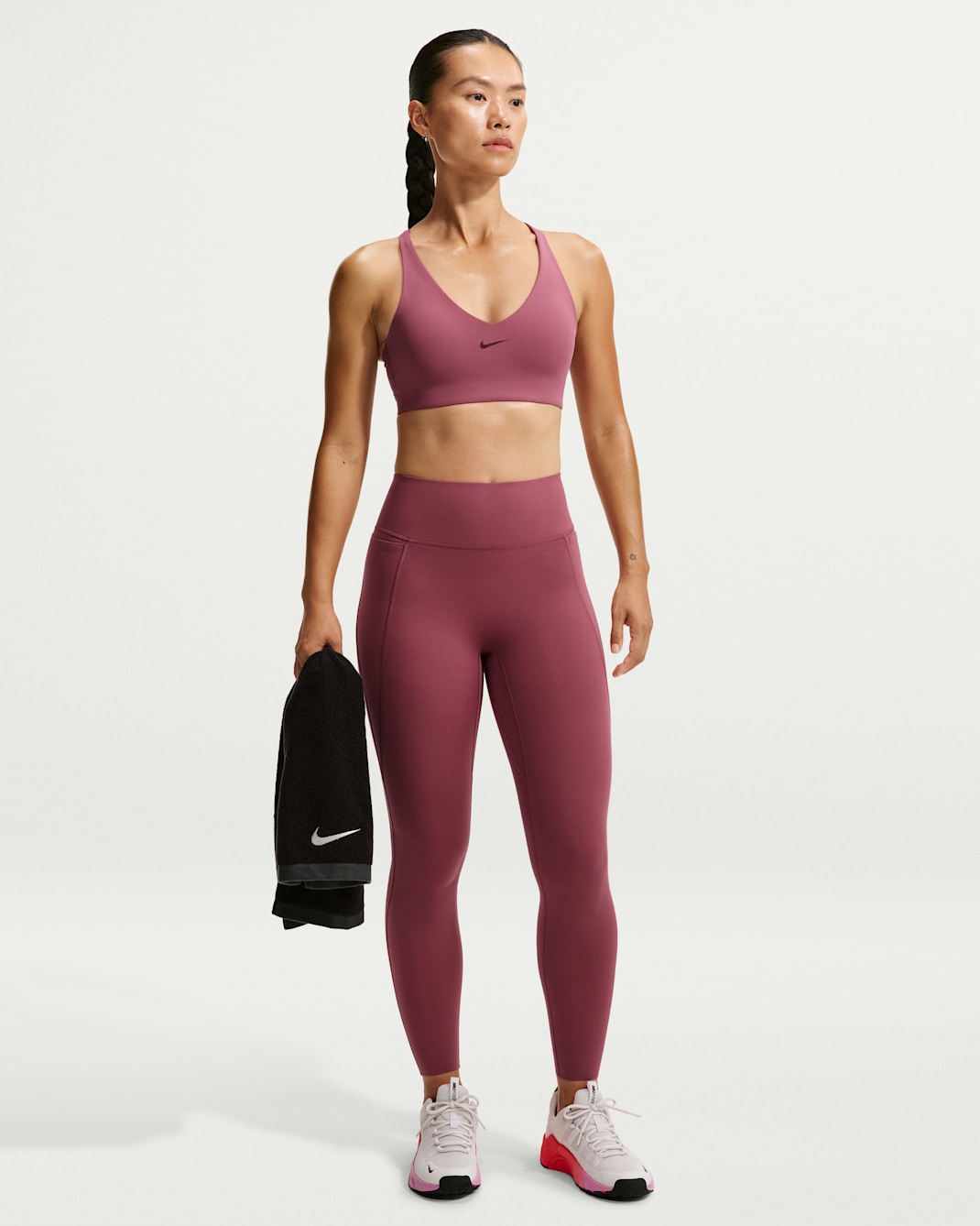 เลกกิ้งขายาวเอวสูงผู้หญิงแบบไม่มีตะเข็บด้านหน้า Nike Universa - Pink Smoke/Pink Smoke/Mystic Dates