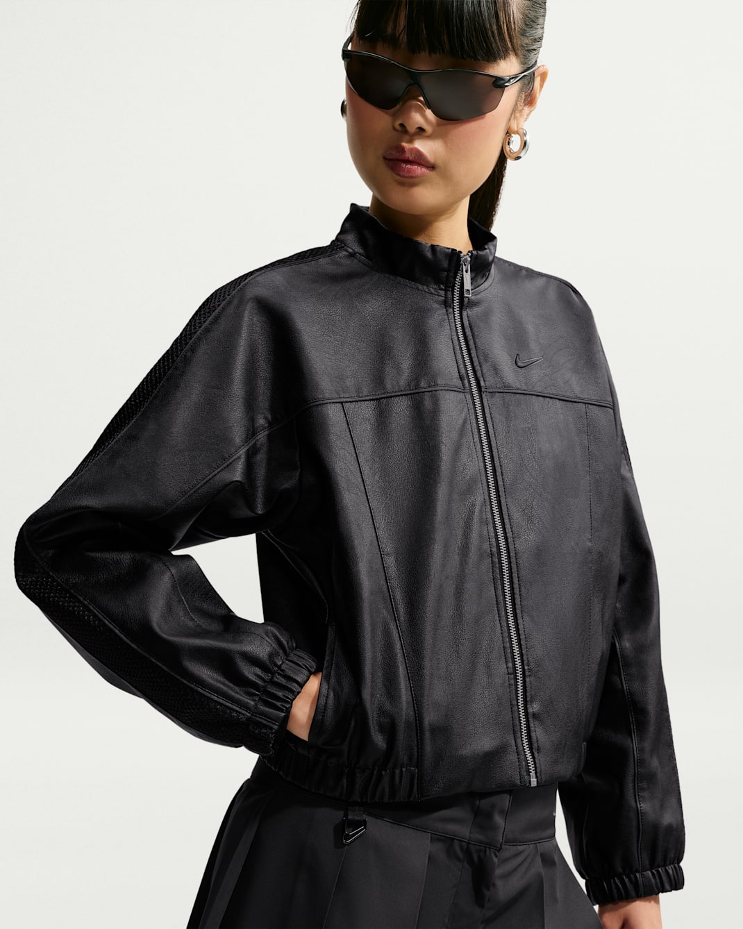 Nike Sportswear Women's Faux-Leather Track Jacket - Black/Gridiron