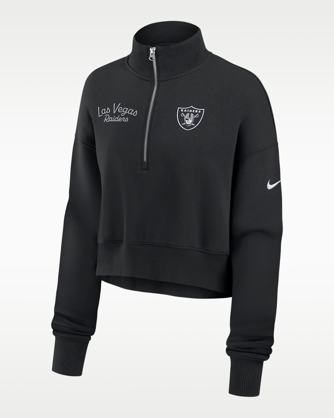 Sudadera de cuello redondo Nike de la NFL cropped con cierre de 1/4 para mujer Las Vegas Raiders Phoenix - Negro
