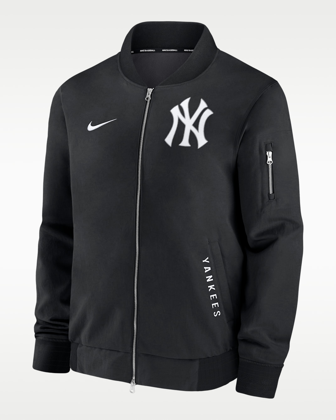 Chamarra bomber Nike de la MLB de cierre completo para hombre New York Yankees Authentic Collection Dugout - Negro