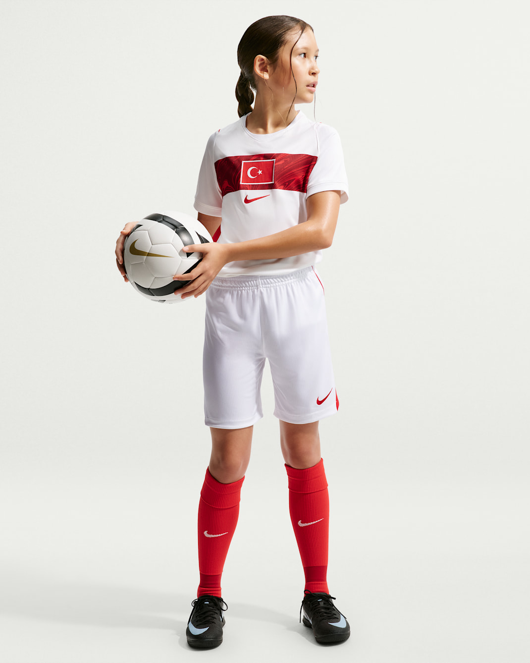 Turkey 2026 Stadium Home Older Kids' Nike Dri-FIT Football Replica Shorts - White/Sport Red/Sport Red