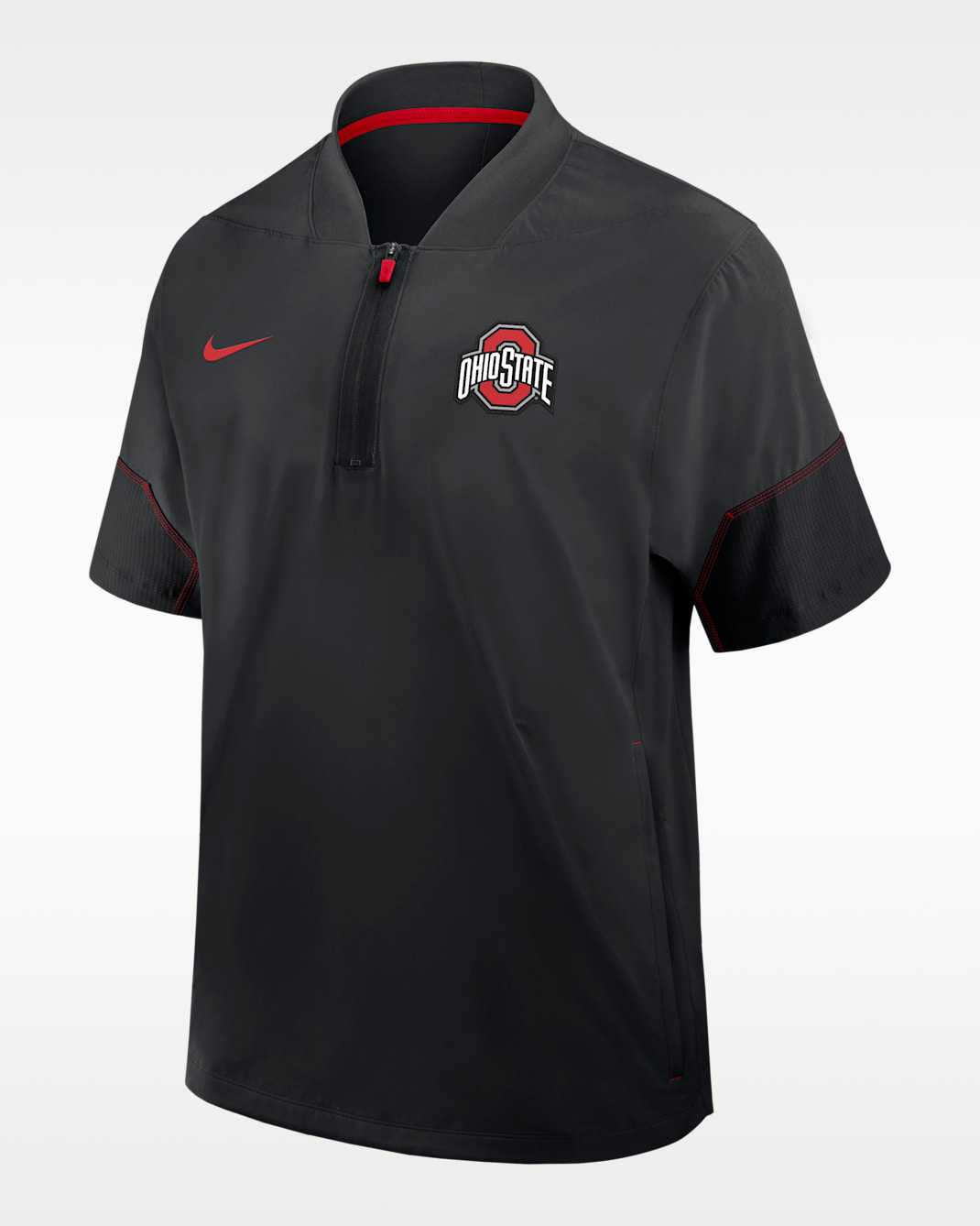 Ohio State Sideline Coach Men's Nike College 1/2-Zip Short-Sleeve Hooded Jacket - Black