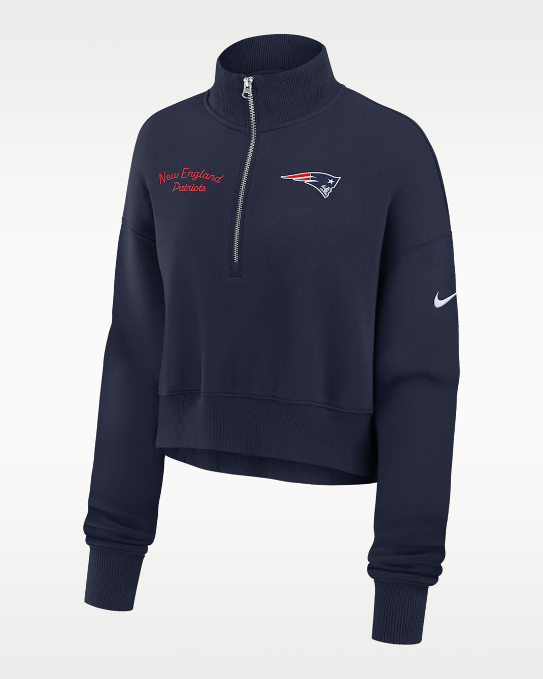 New England Patriots Phoenix Women's Nike NFL Cropped 1/4-Zip Crew - Navy