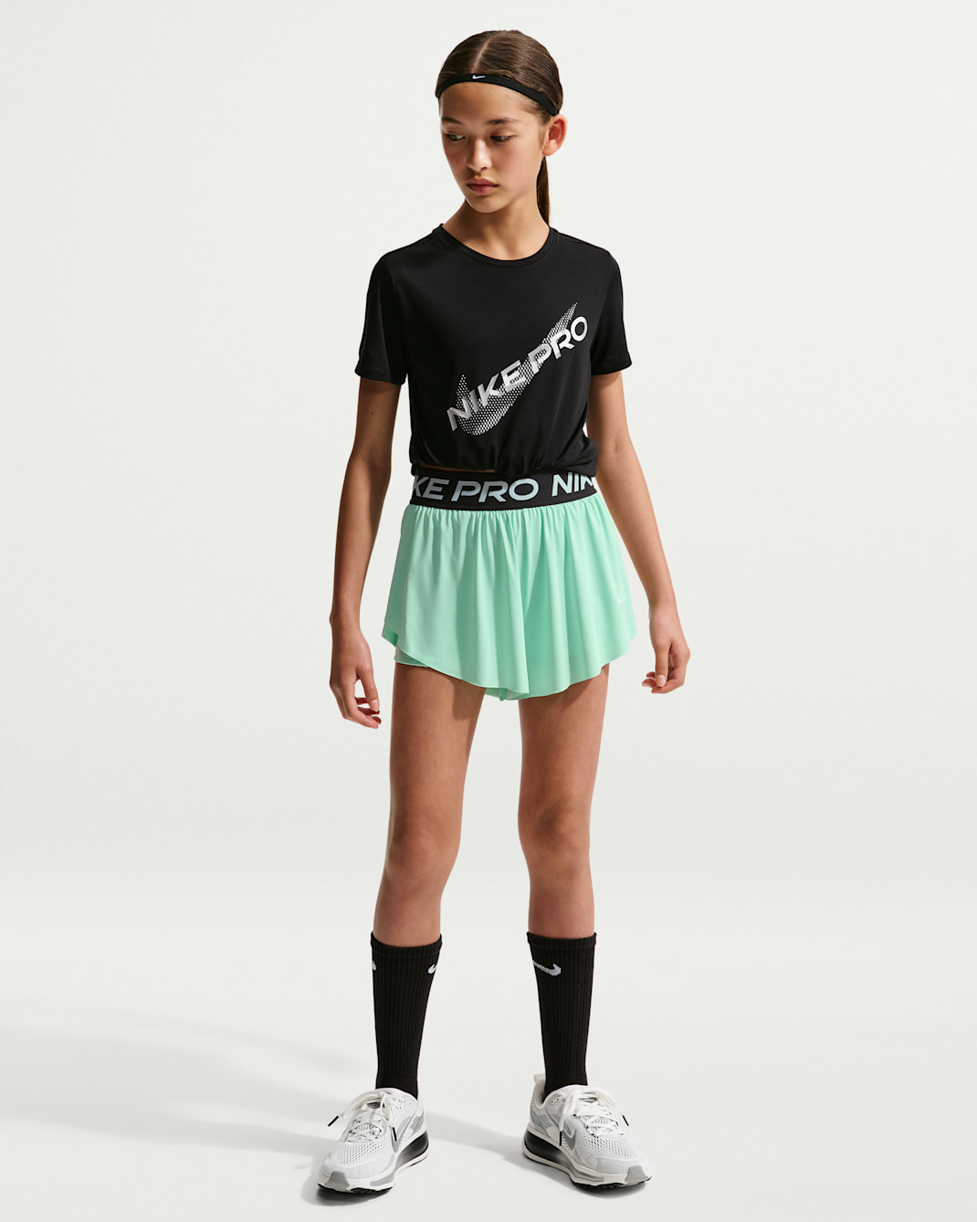 Nike Pro Big Kids' (Girls') Dri-FIT 2-in-1 Shorts - Arctic Green/Black/White