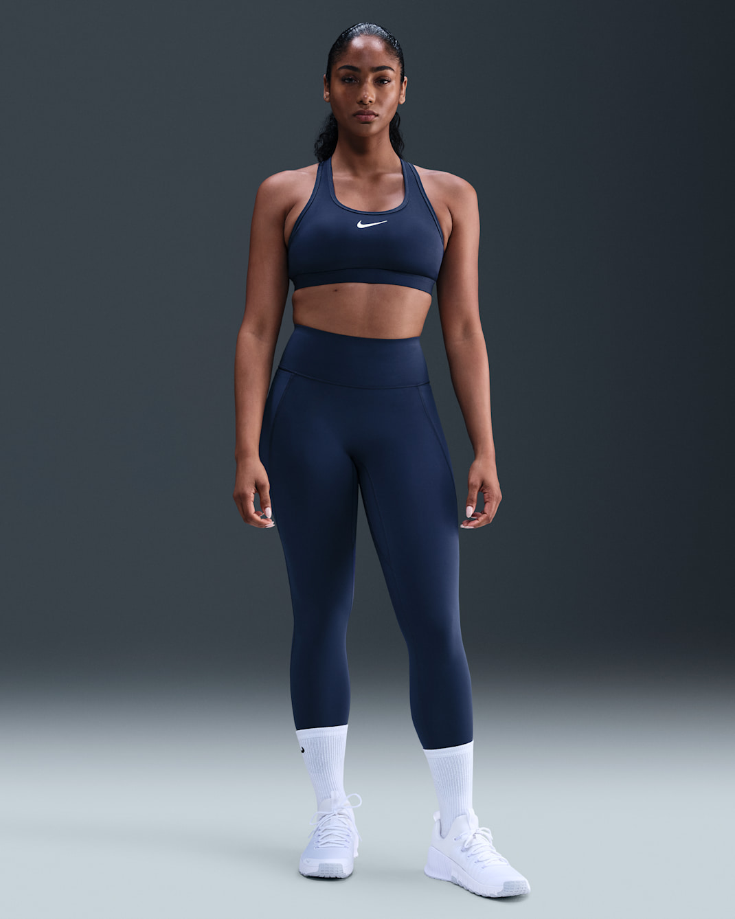 Nike Universa Women's High-Waisted 7/8 Leggings with No Front Seam - Midnight Navy/Midnight Navy/Dark Obsidian