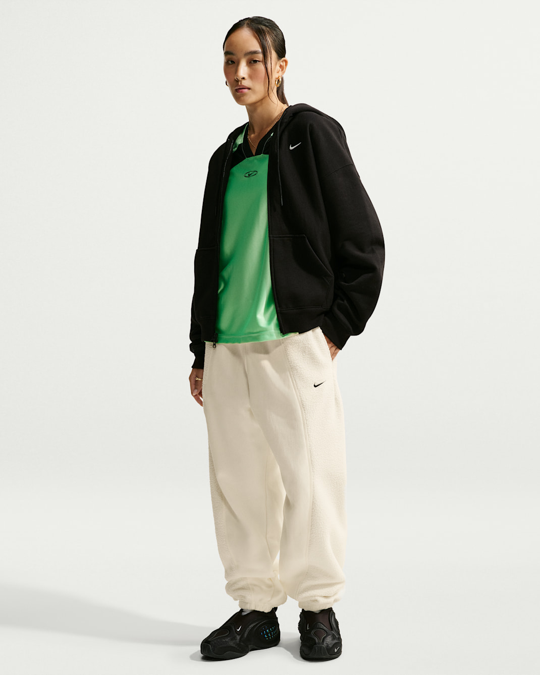 Nike Studio Fleece Heavyweight Plush Women's Oversized High-Waisted Pants - Sail/Sail/Black