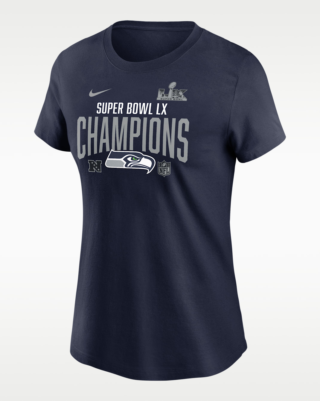 Playera Nike de la NFL para mujer Seattle Seahawks Super Bowl LX Champions Going Yard - Azul marino universitario