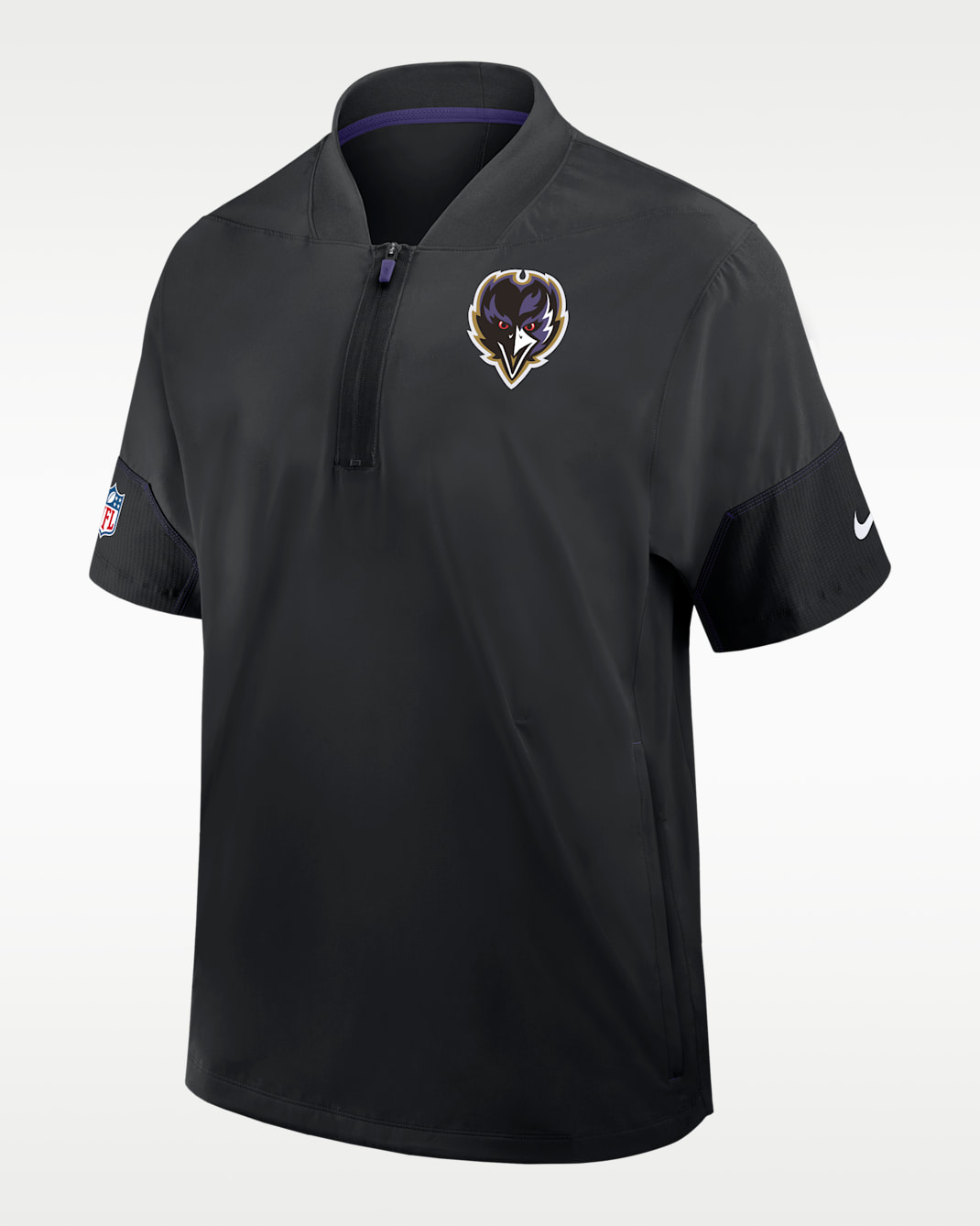 Baltimore Ravens Sideline Coach Men's Nike NFL 1/2-Zip Short-Sleeve Hooded Jacket - Black/New Orchid