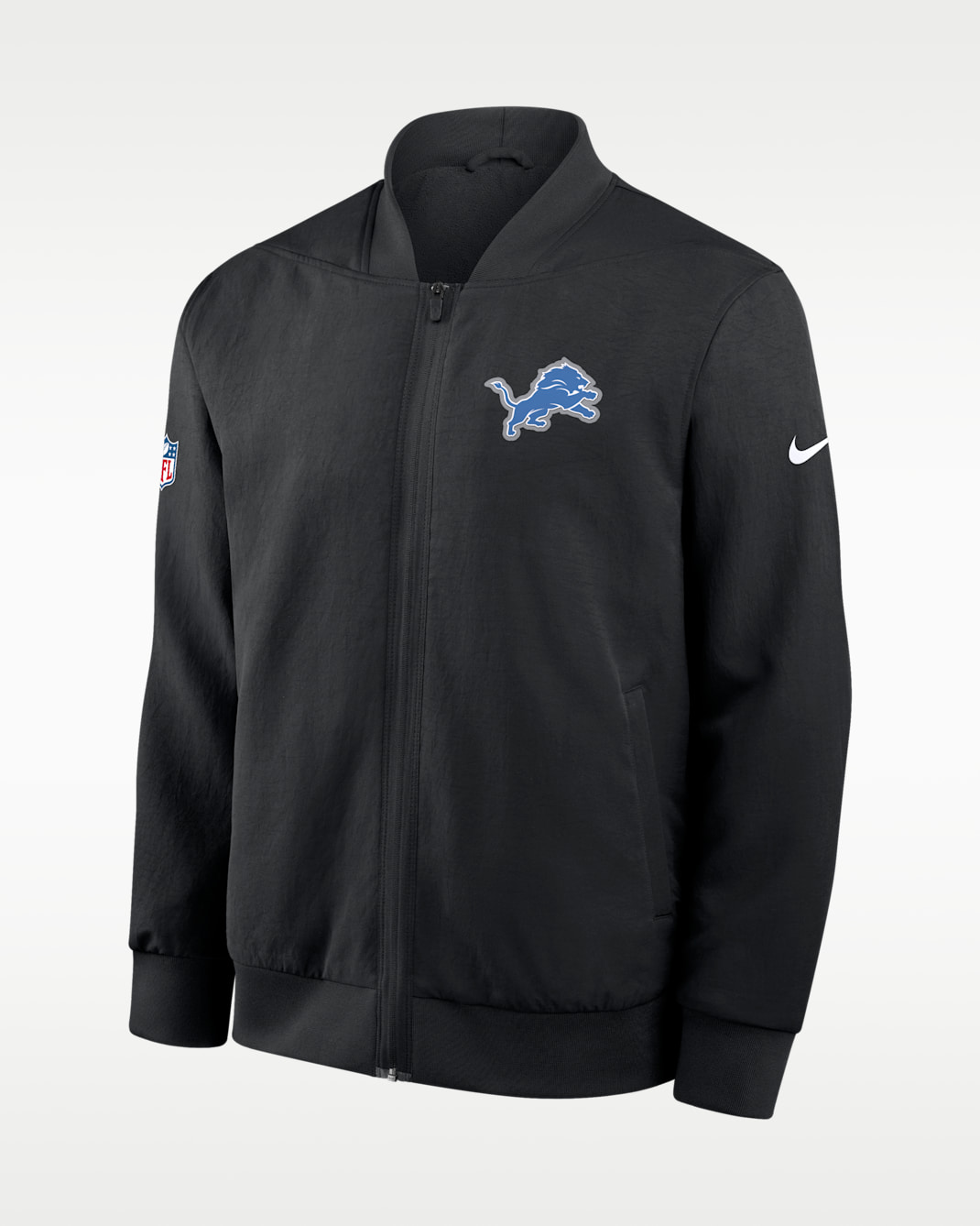 Chamarra bomber Nike de la NFL de cierre completo para hombre Detroit Lions Sideline - Negro