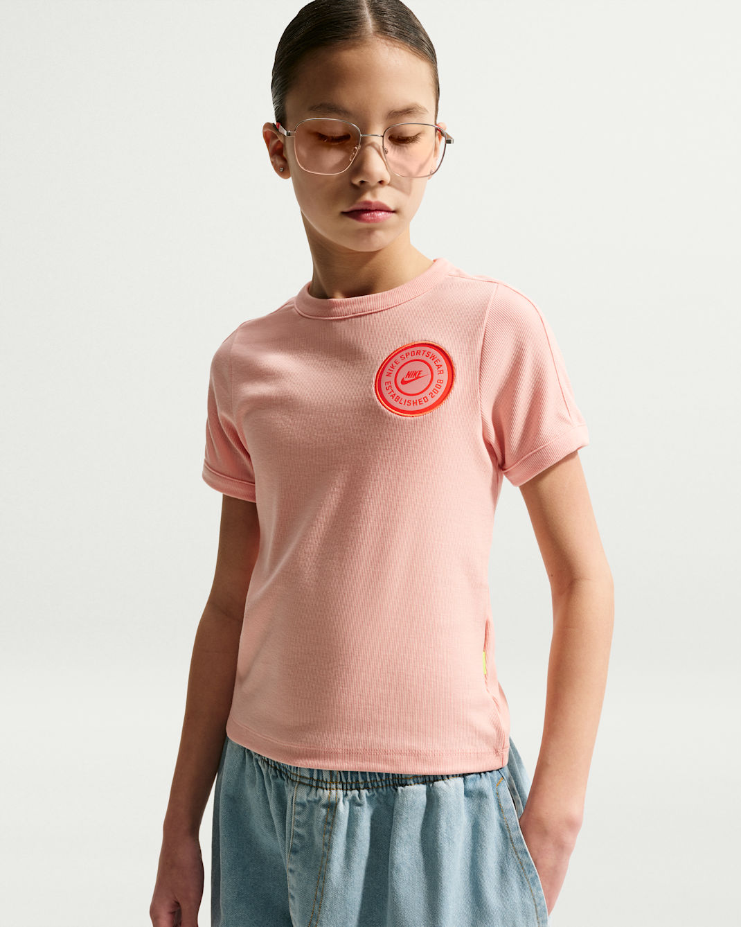 Nike Sportswear Big Kids' (Girls') Short-Sleeve Rib Top - Arctic Orange/Arctic Orange/Arctic Orange/Turf Orange