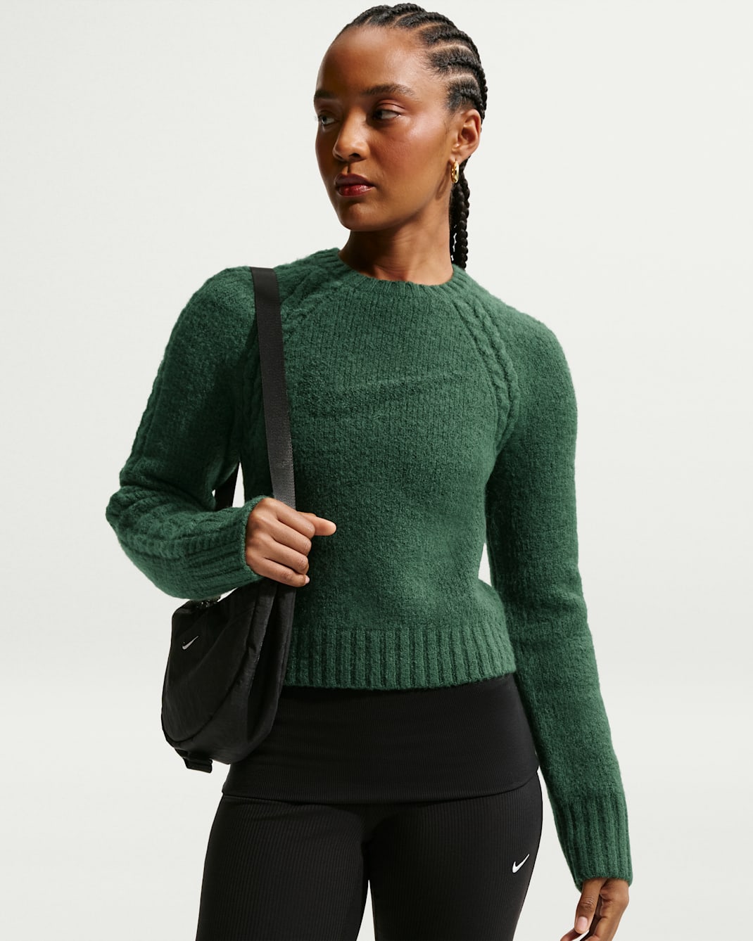 Långärmad, smal tröja Nike Sportswear Chill Knit för kvinnor - Fir/Svart