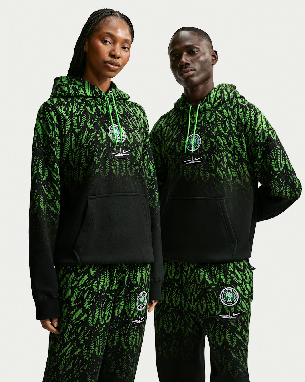Sweat à capuche en tissu Fleece Nike x Nigeria x Slawn pour homme - Noir/Poison Green/Blanc