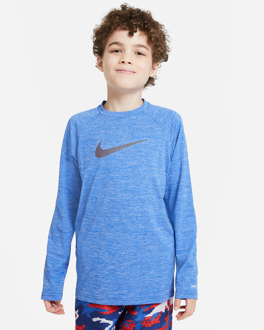 Playera de manga larga Dri-FIT UV para niño talla grande Nike Swim Hydroguard Essential - Royal juego/Negro metálico