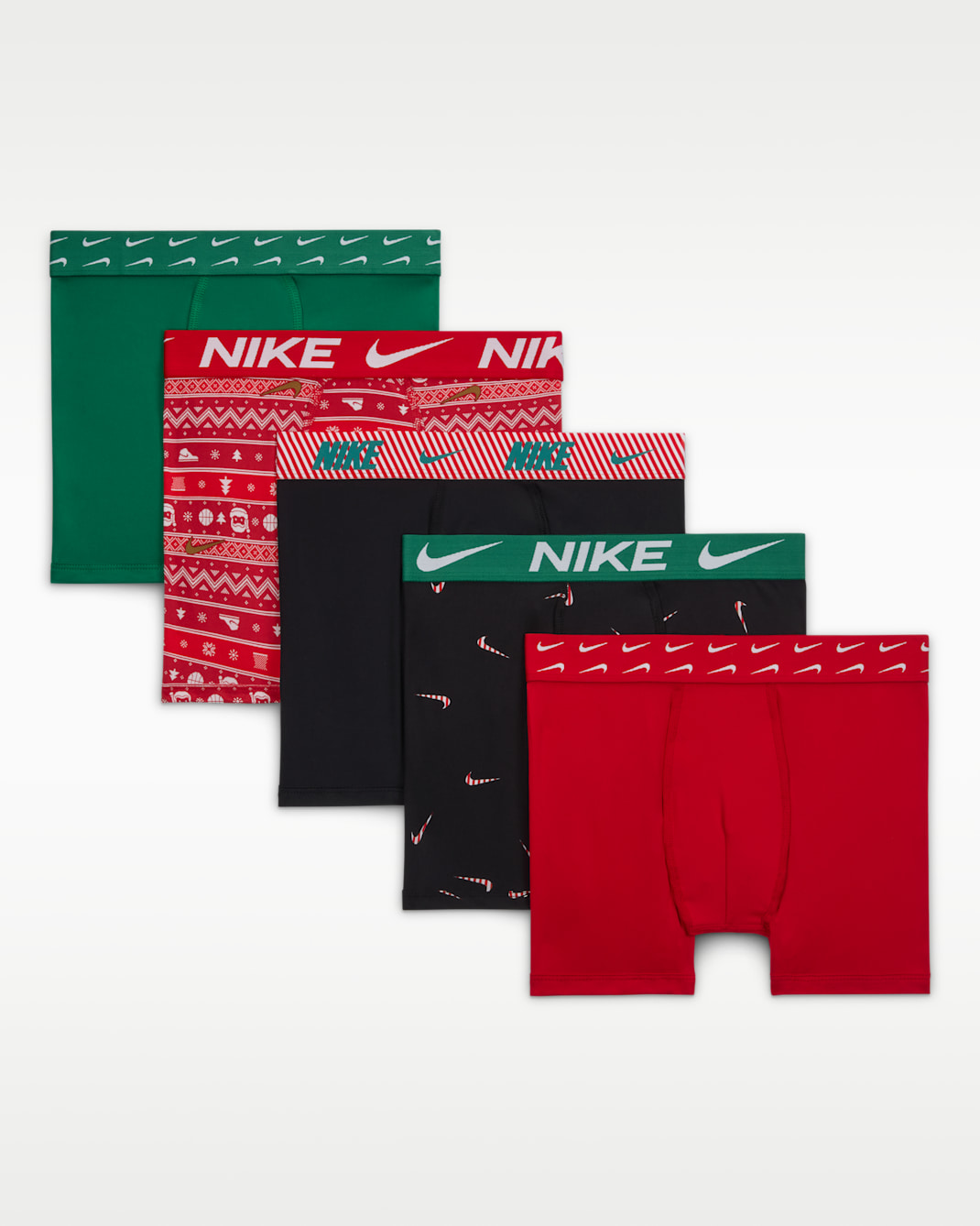 Nike Dri-FIT Big Kids' Holiday Poly Boxer Briefs (5-Pack) - University Red