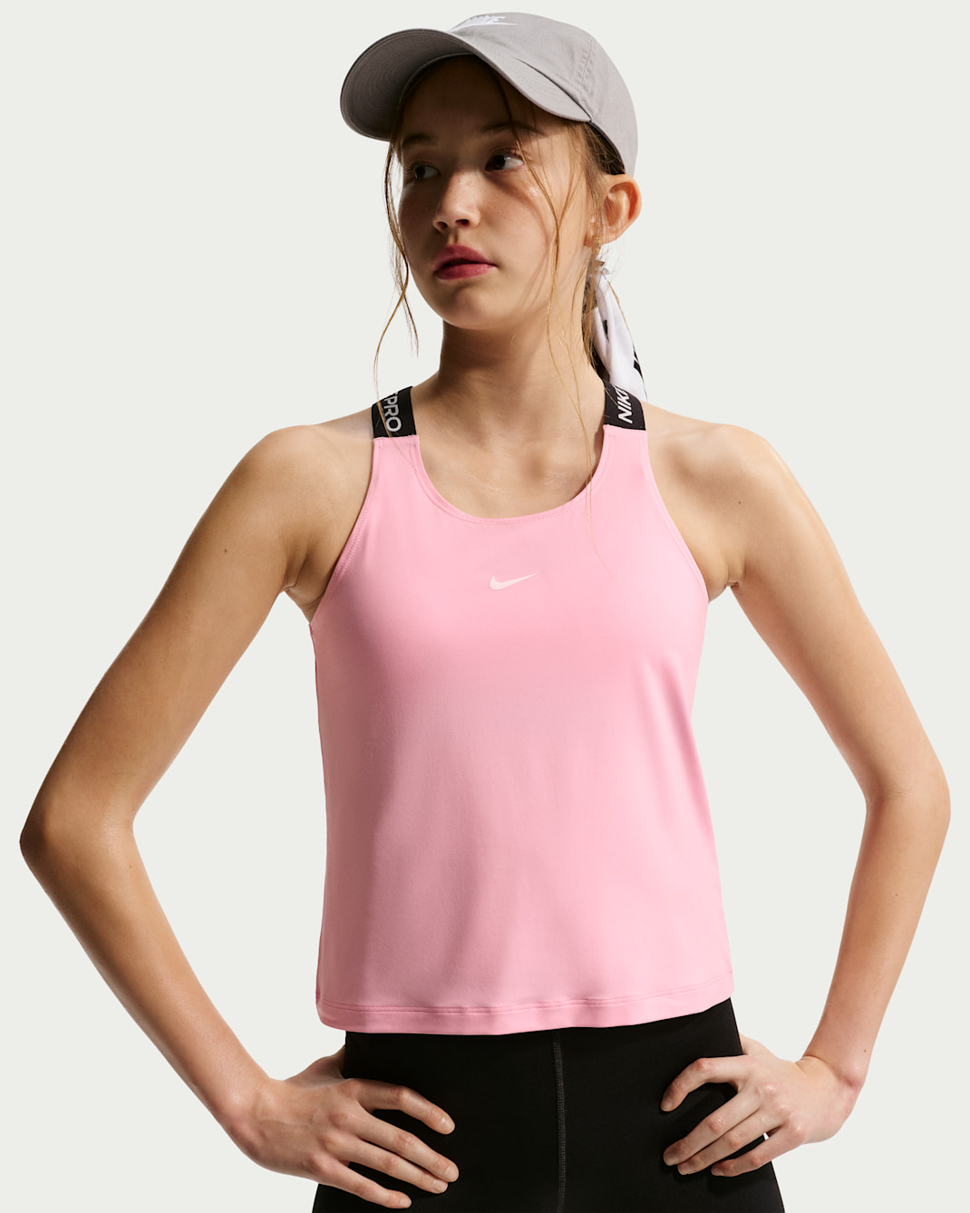Nike Pro Big Kids' (Girls') Dri-FIT Tank Top - Medium Soft Pink/Black/White