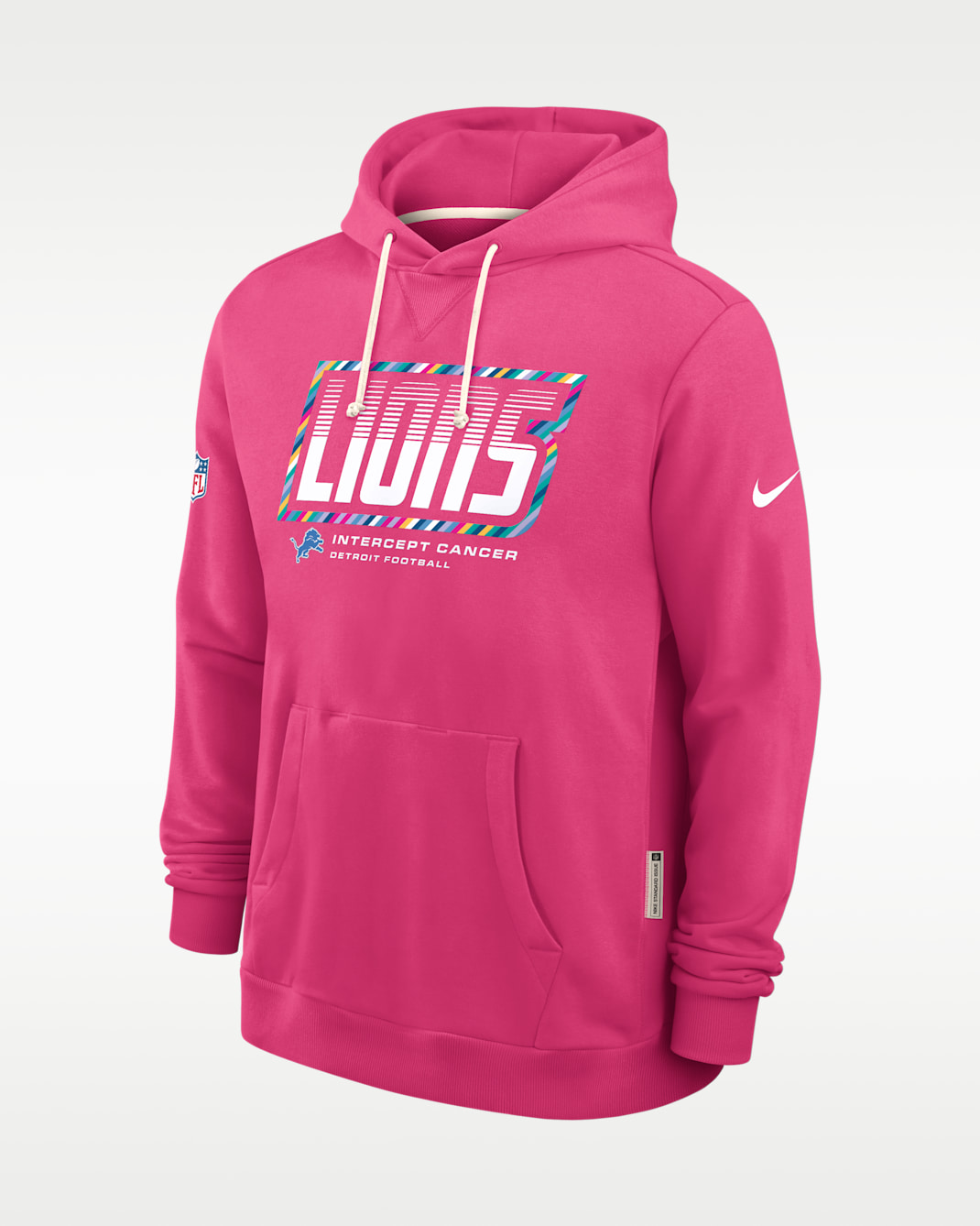 Detroit Lions Crucial Catch Sideline Standard Issue Men's Nike Dri-FIT NFL Pullover Hoodie - Pink
