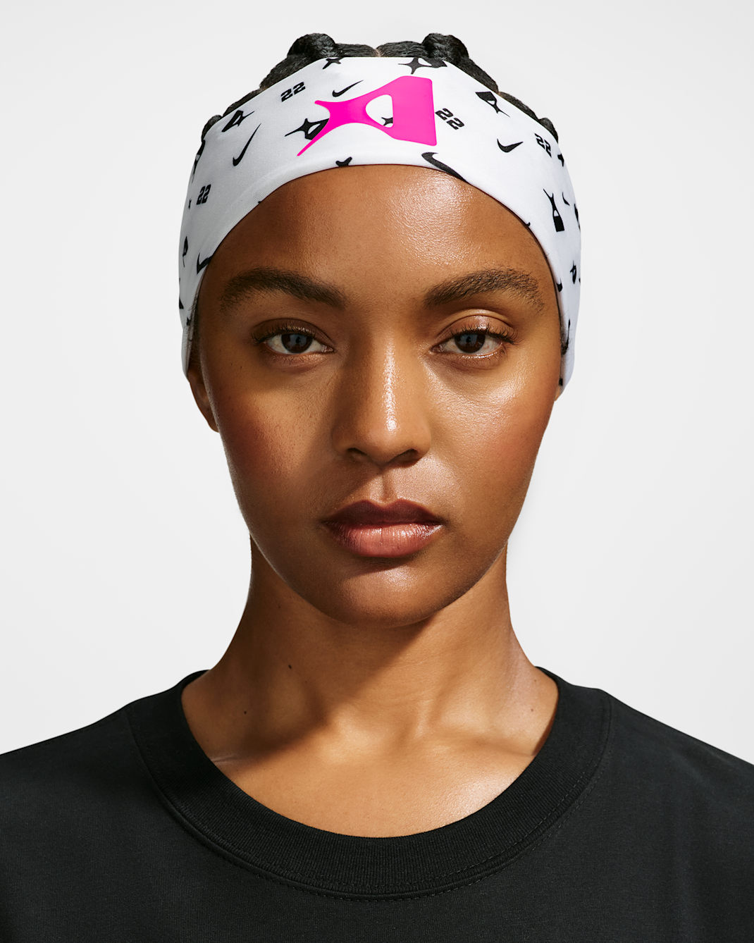 A'ja Wilson Basketball Dri-FIT Fury Classic Headband - White/Black/Pink Blast
