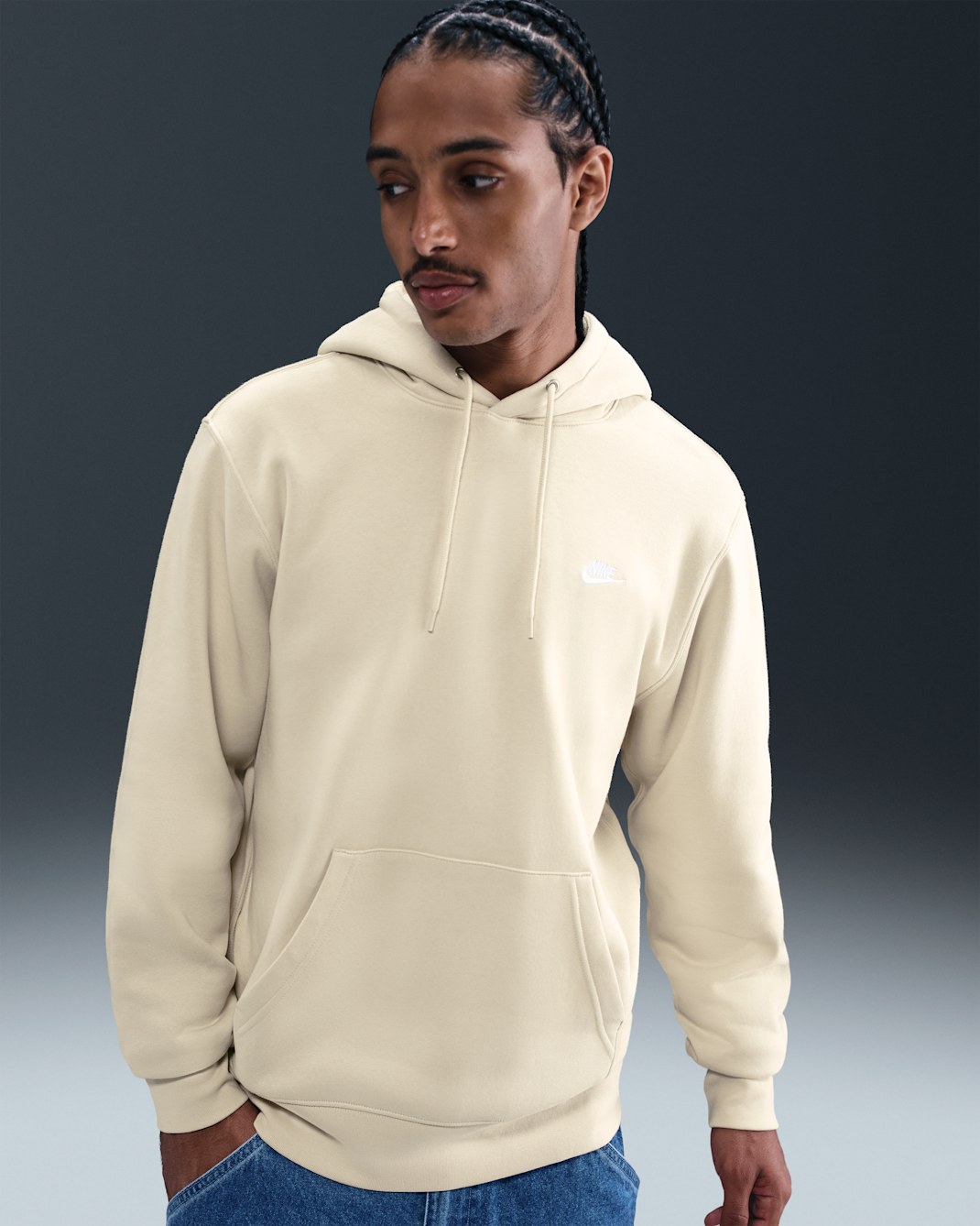 Nike Club Men's Pullover Fleece Hoodie - Light Khaki/Light Khaki/White