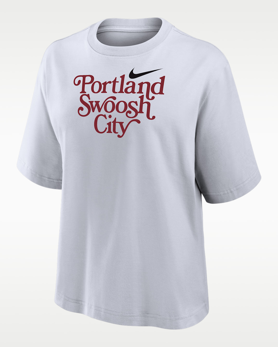 Playera de corte cuadrado de manga corta para mujer Nike Swoosh Cities Portland - Blanco