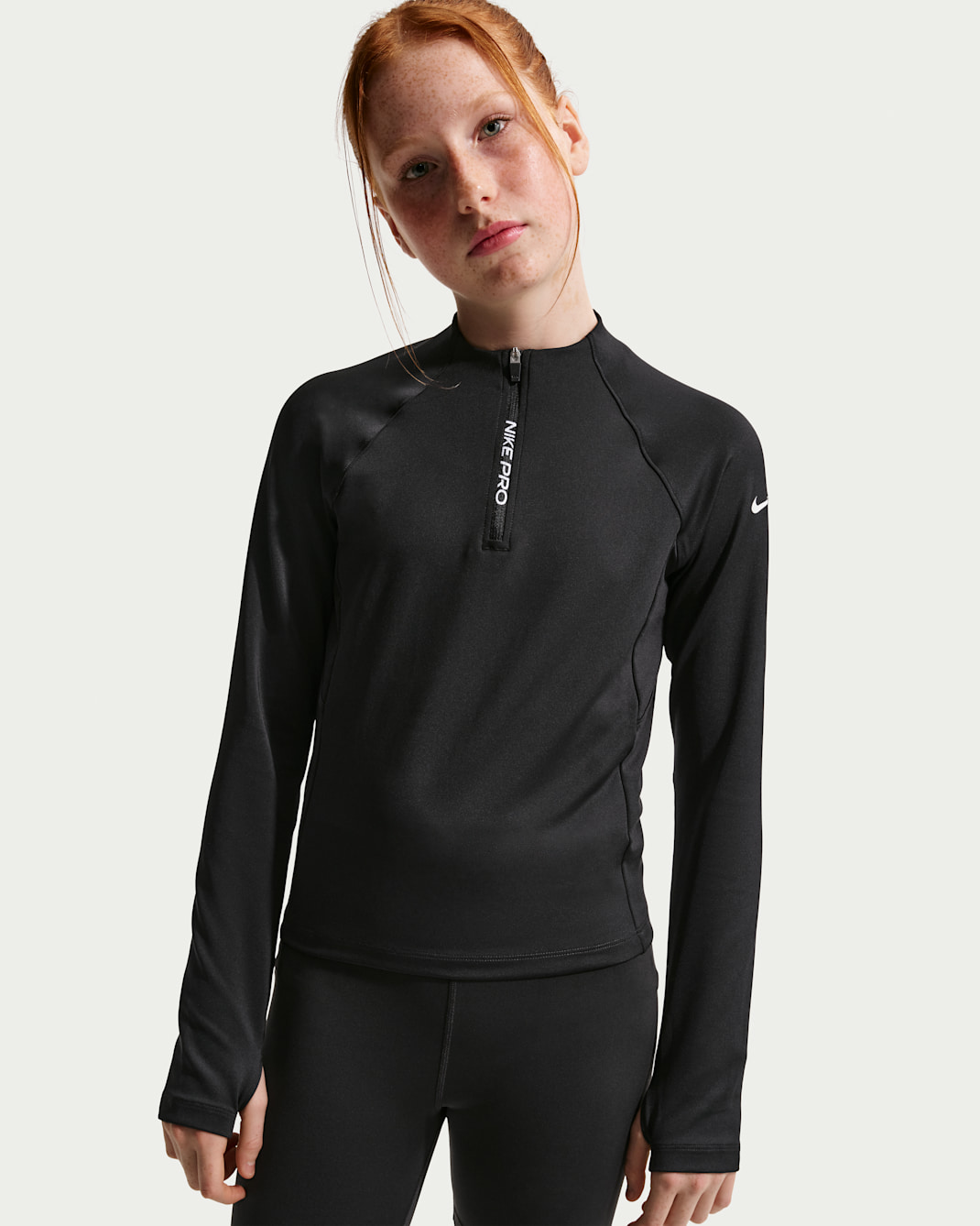 Maglia a manica lunga con zip a metà lunghezza Nike Pro Dri-FIT – Ragazza - Nero/Nero/Bianco
