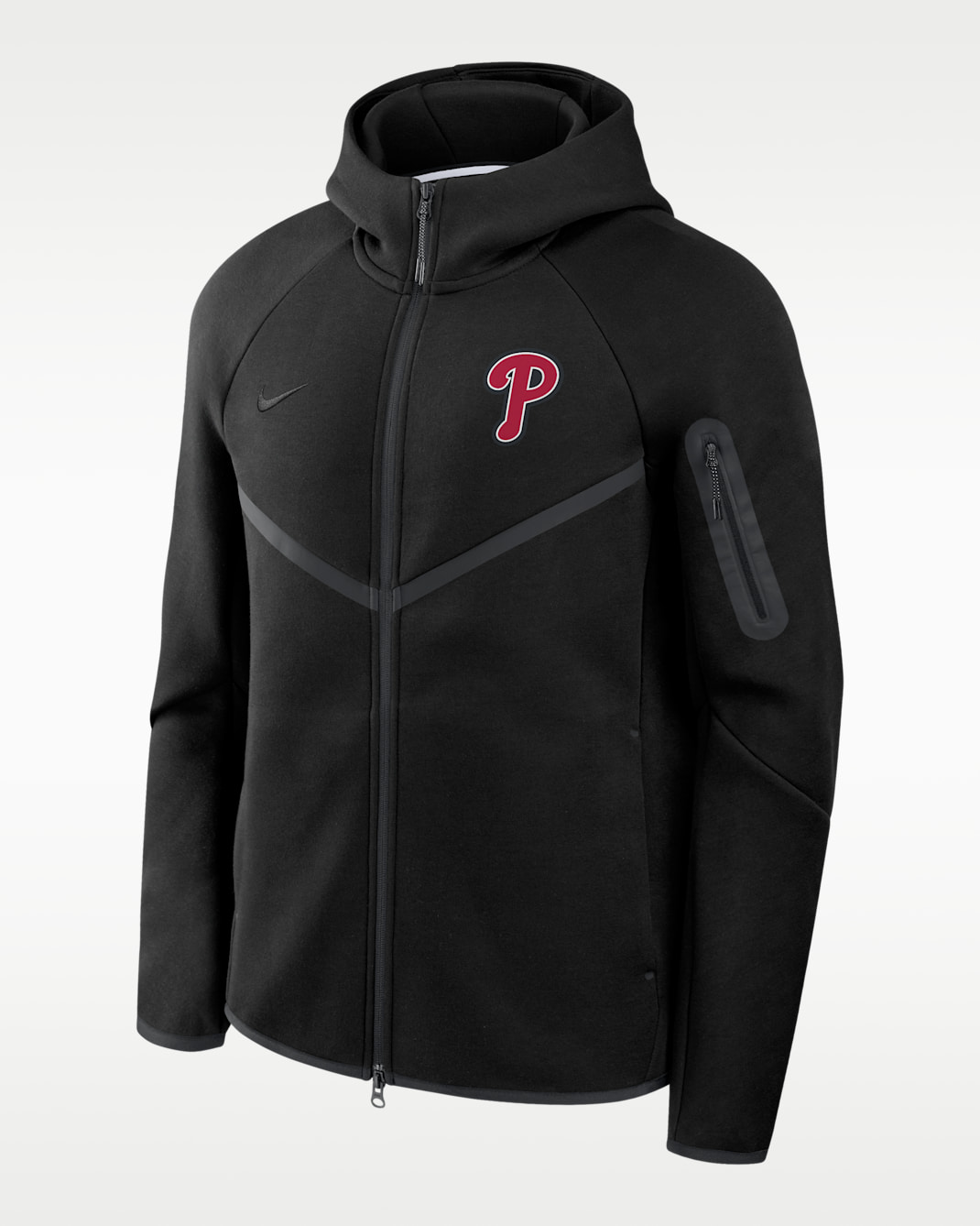 Chamarra con gorro Nike de la MLB de cierre completo para hombre Philadelphia Phillies Tech Fleece Windrunner - Negro
