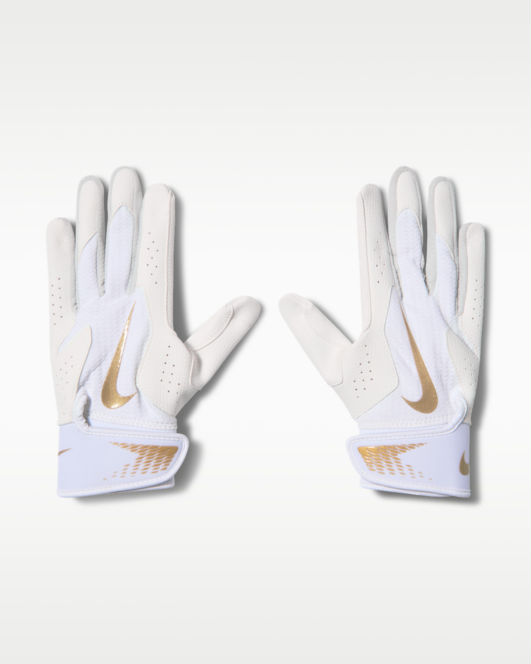 Guantes de bateo de softbol para niños talla grande (1 par) Nike Hyperdiamond 4.0 - Blanco/Blanco/Oro metalizado