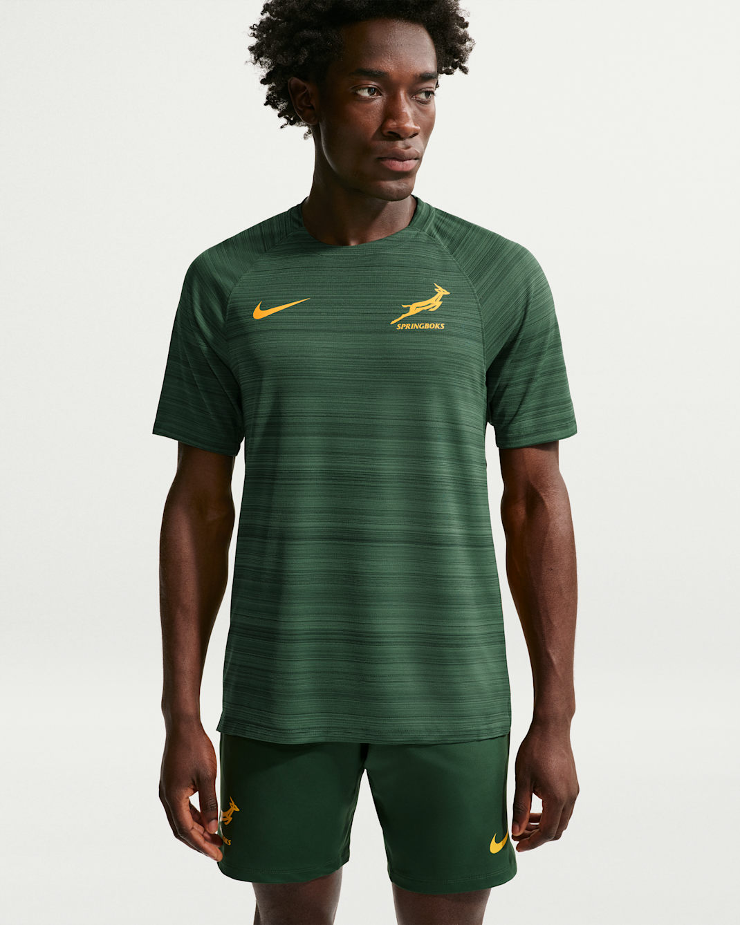 Springboks Men's Nike Rugby Training Top Sleeve Top - Gorge Green/University Gold/University Gold