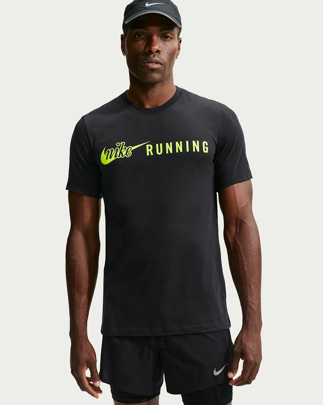 Playera de correr Dri-FIT para hombre Nike - Negro/Volt