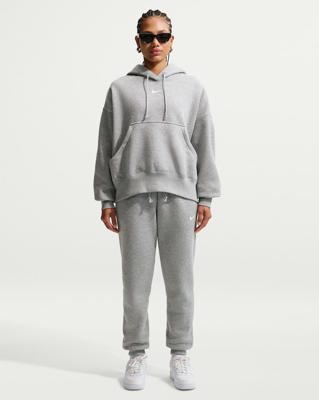 Nike Sportswear Phoenix Fleece Women's Mid-Rise Tracksuit Bottoms - Dark Grey Heather/Sail
