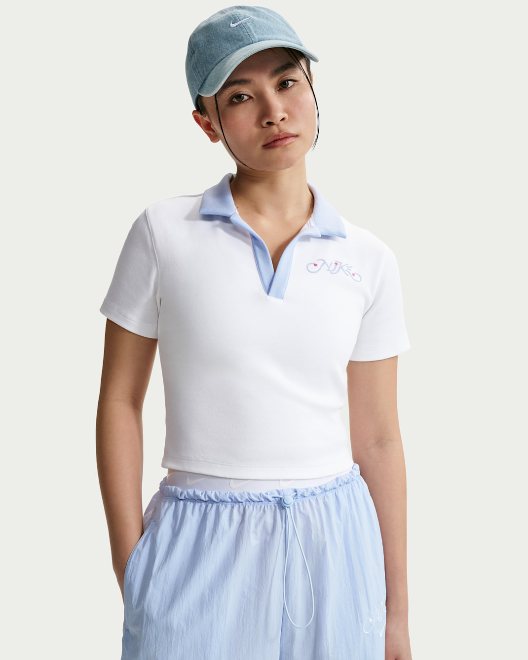 나이키 스포츠웨어 여성 반팔 폴로 크롭 탑 - 화이트