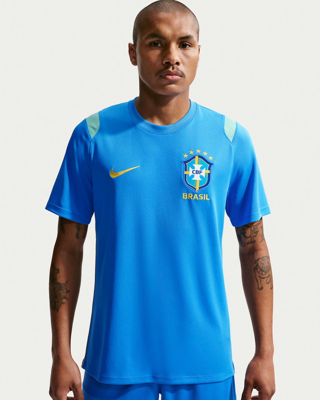 Brazil Academy Pro Men's Nike Dri-FIT Football Short-Sleeve Knit Top - Light Photo Blue/Light Menta/Midwest Gold