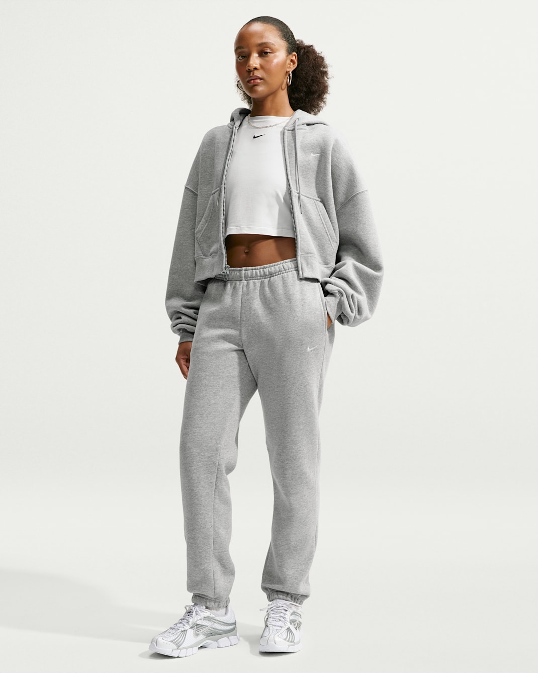 Nike Studio Fleece Medium Weight Women's Mid-Rise Cuffed Trousers - Dark Grey Heather/Sail