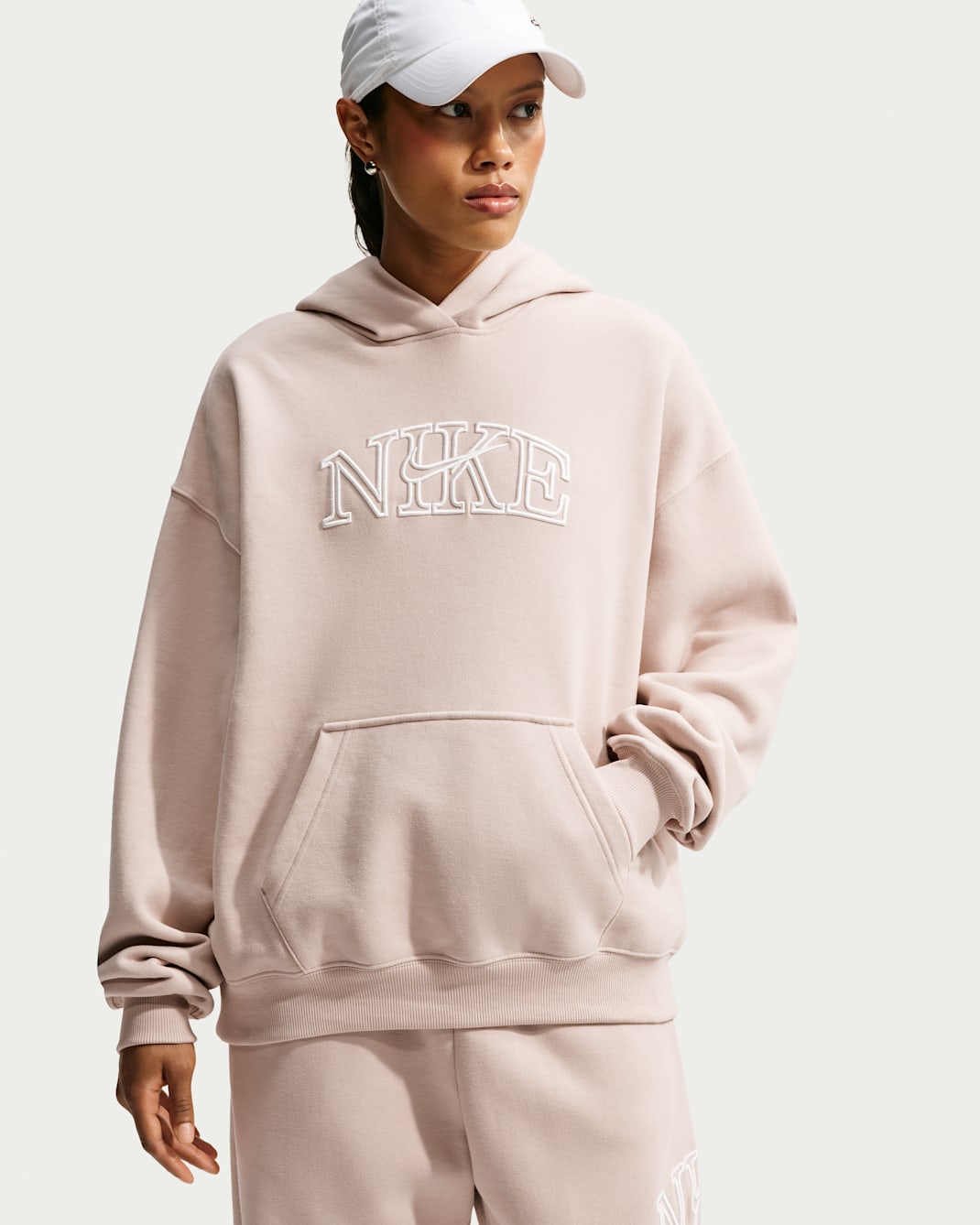 Nike Studio Fleece Medium Weight Women's Oversized Pullover Logo Hoodie - Cream II/Sail